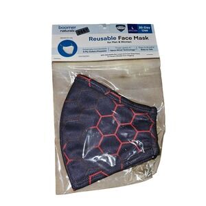 Boomer Naturals Reusable Adult Face Mask Red Nano-Silver Large 3-Ply Cotton #557